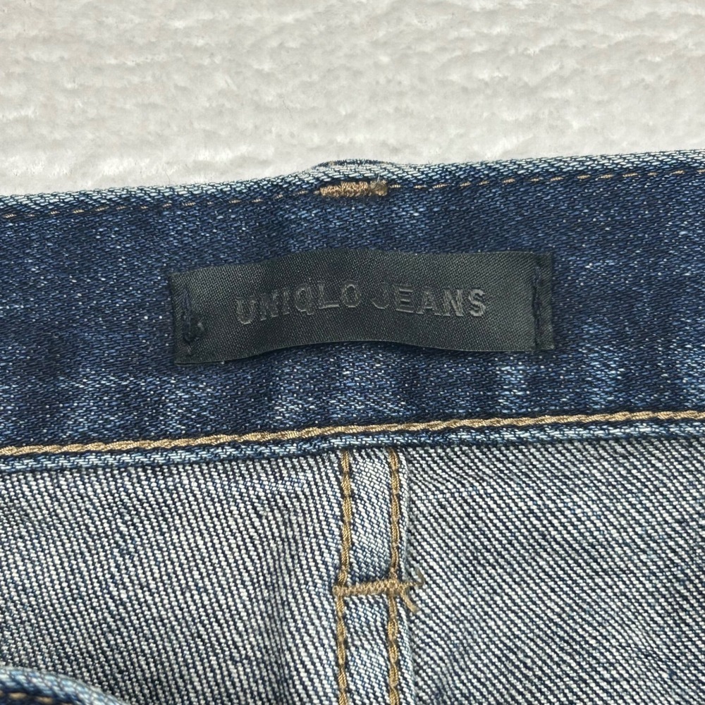 Uniqlo Slim Straight Jeans Selvedge Faded Denim Sz 31x32 Blue Stretch Distressed - Picture 7 of 12